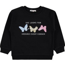Civil Girls Renkli Kelebek Baskılı 2-5 Yaş Sweatshirt - Siyah