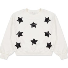 Civil Girls Yıldızlar Nakışlı 10-13 Yaş Sweatshirt - Ekru