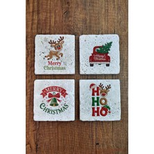 Begoloni Doğal Taş Bardak Altlığı - Christmast Yeni Yıl Baskılı 10X10CM Ai Noel - Stone Coasters 537