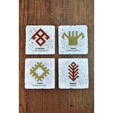 Begoloni Doğal Taş Bardak Altlığı 4'lü Set 10X10X1 cm Anadolu Motifleri Stone Coasters