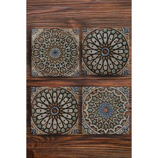 Begoloni Baskılı Doğaltaş Bardak Altlığı 4'lü Set - Doğal Taş Bardak Altı - Geometrik Desenler