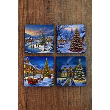 Begoloni Doğal Taş Bardak Altlığı - Christmast Yeni Yıl Baskılı 10X10CM Ai Noel - Stone Coasters 526