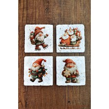 Begoloni Doğal Taş Bardak Altlığı - Christmast Clipart Baskılı 10X10CM Yeni Yıl Stone Coasters 503