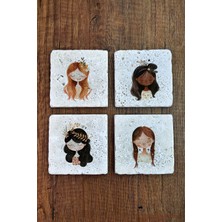 Begoloni Sevimli Kızlar Temalı Doğal Taş Bardak Altlığı - Stone Coasters