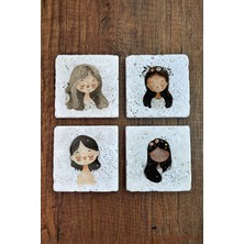 Begoloni Sevimli Kızlar Temalı Doğal Taş Bardak Altlığı - Stone Coasters
