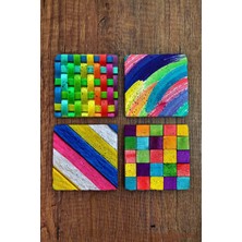 Begoloni Doğal Taş Bardak Altlığı Renkli Desenler Baskılı 4'lü Set