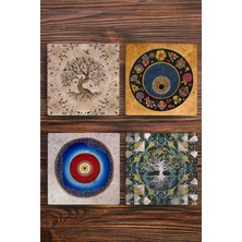 Begoloni Taş Bardak Altlığı Hayat Ağacı ve Nazar Baskılı 4'lü Set