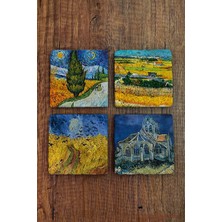 Begoloni Doğal Taş Bardak Altlığı Vinced Van Gogh Eserleri Baskılı Baskılı 4'lü Set 10X10X1CM