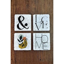Begoloni Doğal Taş Bardak Altlığı 4'lü Set - Home - Love Baskılı Doğal Taş Bardak Altı - Stone Coasters