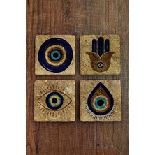 Begoloni Doğal Taş Bardak Altlığı 4'lü Set 10X10X1 cm Nazar Boncuğu Desenli Stone Coasters