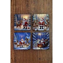 Begoloni Doğal Taş Bardak Altlığı - Christmast Yeni Yıl Baskılı 10X10CM Ai Noel - Stone Coasters 529