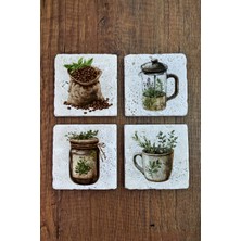 Begoloni Doğal Taş Bardak Altlığı -Kahve Temalı 10X10CM - Stone Coasters