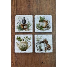 Begoloni Doğal Taş Bardak Altlığı Kahve Temalı 10X10CM- Stone Coasters