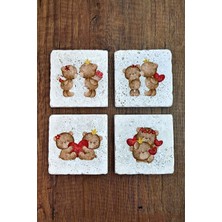 Begoloni Doğal Taş Bardak Altlığı Sevgililer Günü Hediyesi 4'lü Set