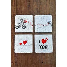 Begoloni Doğal Taş Bardak Altlığı Sevgililer Günü Hediyesi 4'lü Set