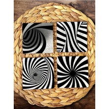 Begoloni Doğal Taş Bardak Altlığı Siyah Desenler Baskılı 4'lü Set