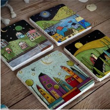 Begoloni Taş Bardak Altlığı 4'lü Set (10X10CM) Baskılı