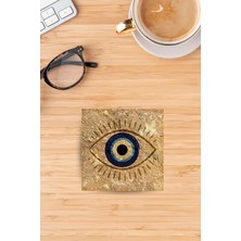 Begoloni Baskılı Doğaltaş Bardak Altlığı - Doğal Taş Bardak Altı Tekli Nazar Boncuğu