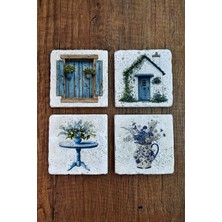 Begoloni Doğal Taş Bardak Altlığı - Sevimli Kediler ve Pencere Temalı Stone Coasters