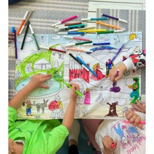 ES Sanat Tasarım Yıkanabilir Masal Diyarı Boyama Örtüsü – 50X70 cm | 12’li Keçeli Kalem Dahil