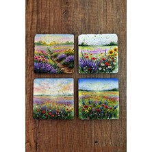 Begoloni Doğal Taş Bardak Altlığı - Çiçek Bahçesi Baskılı Bardak Altlığı 10X10CM Ai Stone Coasters 576
