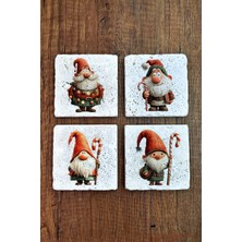 Begoloni Doğal Taş Bardak Altlığı - Christmast Clipart Baskılı 10X10CM Yeni Yıl Stone Coasters 502