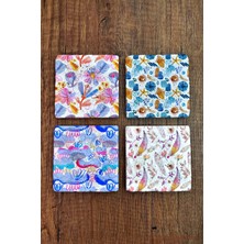 Begoloni Doğal Taş Bardak Altlığı - Renkli Desenler Baskılı 10X10CM Stone Coasters