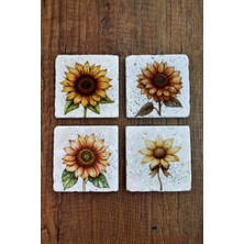 Begoloni Doğal Taş Bardak Altlığı - Sarı Çiçekler Temalı 10X10CM Stone Coasters