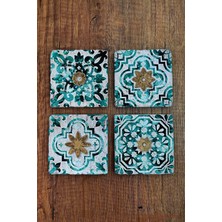 Begoloni Doğal Taş Bardak Altlığı Tile Desen Baskılı 10X10CM Stone Coasters 4'lü Set
