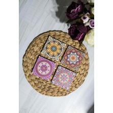 Begoloni Baskılı Doğal Taş Bardak Altlığı 4'lü Set 10X10X1 cm