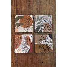 Begoloni Doğal Taş Bardak Altlığı Pastel Renk Desenler Baskılı 4'lü Set - Stone Coasters