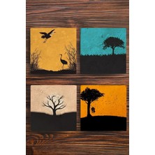 Begoloni Doğal Taş Bardak Altlığı Ters Işık Renkli Desenler Baskılı 4'lü Set