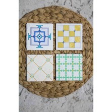 Begoloni Baskılı Doğal Taş Bardak Altlığı 4'lü Set 10X10X1 cm