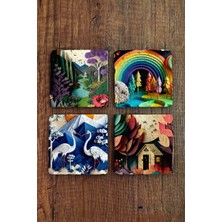 Begoloni Doğal Taş Bardak Altlığı Baskılı 4'lü Set