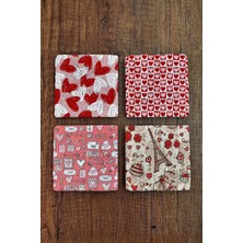 Begoloni Doğal Taş Bardak Altlığı Sevgililer Günü Hediyesi 4'lü Set