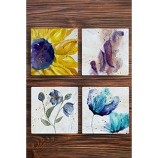 Begoloni Doğal Taş Bardak Altlığı 4'lü Set - Çiçek Baskılı