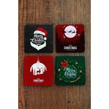 Begoloni Doğal Taş Bardak Altlığı 4'lü Set 10X10X1 cm Yeni Yıl Hediyesi Christimas Stone Coasters