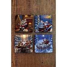 Begoloni Doğal Taş Bardak Altlığı - Christmast Yeni Yıl Baskılı 10X10CM Ai Noel - Stone Coasters 525