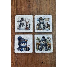 Begoloni Doğal Taş Bardak Altlığı - Christmast Yeni Yıl Baskılı 10X10CM Ai Noel - Stone Coasters 550