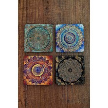 Begoloni Doğal Taş Bardak Altlığı Uv Baskılı 4'lü Set - Mandala Yaşam Çiçeği Sri Yantra - Stone Coasters