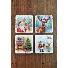 Begoloni Doğal Taş Bardak Altlığı - Mery Christmast Baskılı 10X10CM Yeni Yıl Stone Coasters 493