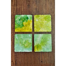 Begoloni Doğal Taş Bardak Altlığı - Yeşil Sulu Boya Desenler Baskılı 10X10CM Stone Coasters
