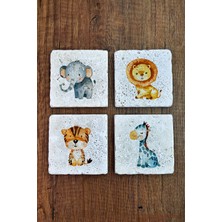 Begoloni Çizgi Hayvan Animasyon Temalı Doğal Taş Bardak Altlığı - Stone Coasters