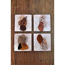 Begoloni Doğal Taş Bardak Altlığı 4'lü Set - Modern Desenler Uv Baskılı Stone Coasters