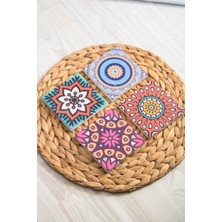 Begoloni Baskılı Doğal Taş Bardak Altlığı 4'lü Set 10X10X1 cm