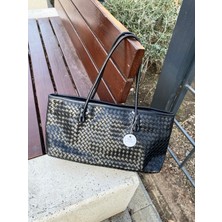 Kadın Aria Uzun Tote Çanta Örgü Desenli