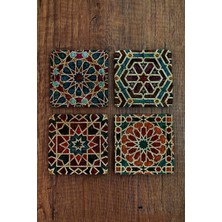 Begoloni Doğal Taş Bardak Altlığı Geometrik Desenler- Selçuklu Desenleri 4'lü Set 10X10X1 cm Stone Coasters