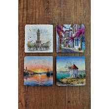 Begoloni Doğal Taş Bardak Altlığı - Izmir Görselleri Baskılı Bardak Altlığı 10X10CM Ai Stone Coasters 565