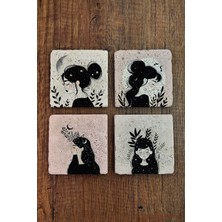 Begoloni Doğal Taş Bardak Altlığı Yıldızlı Kadınlar Temalı  10X10CM - Stone Coasters