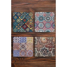 Begoloni Doğal Taş Bardak Altlığı Uv Baskılı 4'lü Set Desenler -Tile Stone Coasters
